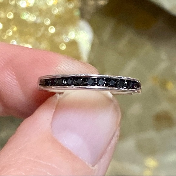 Genuine Black Diamond Stacking Wedding Band ~ Dainty Bridal Anniversary Pinky - Picture 3 of 14